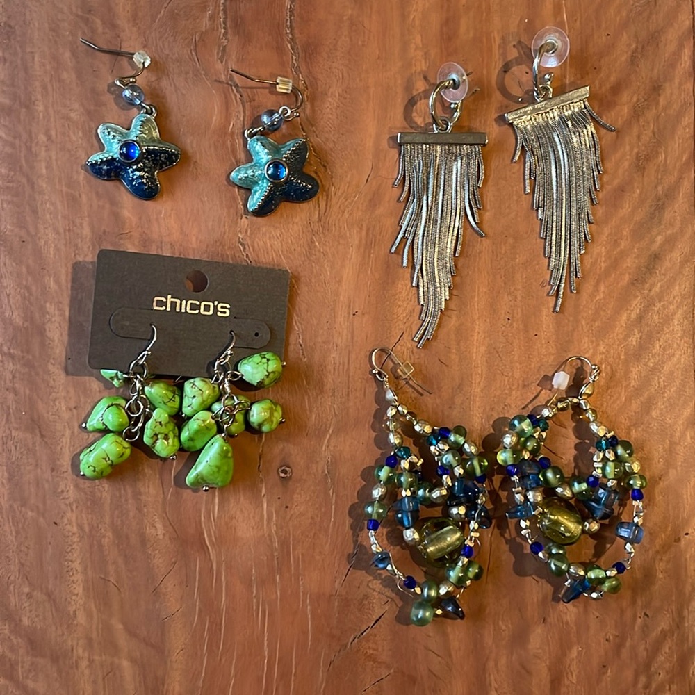 Chico’s Set of 4 Pairs of Earrings Seashore Evening Out Vacation Earthy Coastal